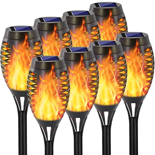 EOYIZW 8 Pack Solar Torch Light with Flickering Flame, 12 LEDs Solar Lights Outdoor, IP65 Waterproof Tiki Torches for Outside Landscape Decoration Outdoor Lights for Garden Yard Patio