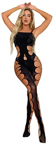 Dessous Aus Lack Frauen Sexy Dessous Nachtwäsche Nachtwäsche Body Stocking Fischnetz Bodysuit Sissy Sheer Babydoll Dessous Korsage Schwarz (Black-C, One Size)