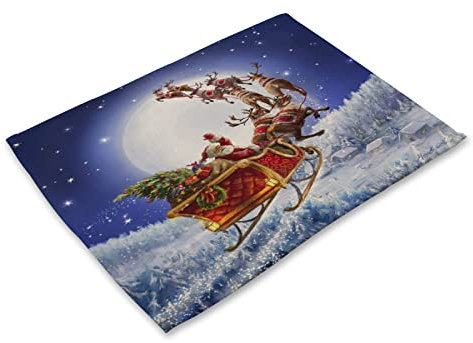 Manteles Individuales Santa Azul De La Luna Salvamanteles Individuales Algodón Lino Lavable Individuales Mesa Resistente al Calor Bajoplatos Tapetes para Mesa Bajoplatos 30x45cm 6 Pcs