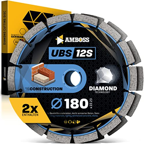 Amboss Diamant Trennscheibe Ø 180 mm x 22.23 UBS 12S - Trennen von leicht armiertem Beton/Stein/Baumaterialien - Diamantscheibe/Diamanttrennscheibe für Winkelschleifer