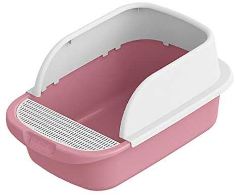 Cat Litter Box, Pets Supplies, High Sided Cat Sand Box, Container Bedpan with Scooper, Easy to Clean Litter Tray for Small, Medium Cats Rabbit, Pink