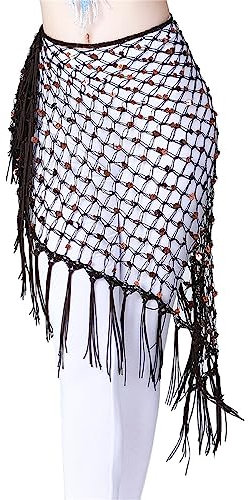 YAODAMAI Women's Hollow Mesh Pailletten Hüfttuch Fischnetz Großes Dreieckstuch Bauchtanz Taille Kette Hüfttuch Perlen Dekorative Taille Schal