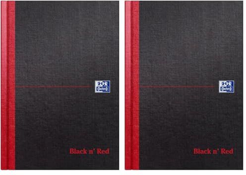 Oxford Black n' Red Single Cash Ruled Casebound A5 Notebook, 192 Pages,Black/Red (Pack of 2)