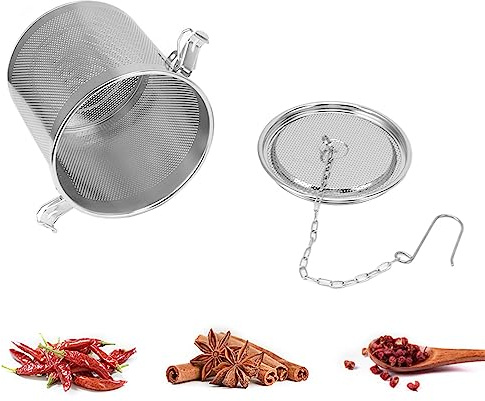 Cyrank Stainless Steel Seasoning Strainer Tea Ball Filter, Spice Seasoning Strainer, Large Capacity Stainless Steel Tea Ball Mesh Tea Infuser Strainer with Extended Chain Hook(3.2L)