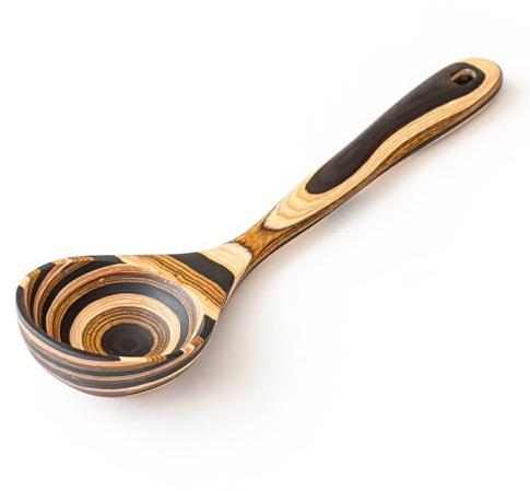 Gudamaye Pakkawood Deep Soup Ladles, 10.6 inch Big Wooden Ladle for Cooking, Wooden Kitchen Utensils Set