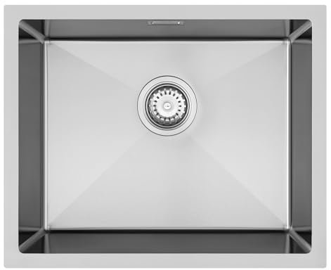 KINKIBOS Spülbecken Rechteckig 304 Edelstahl Unterbau 50 x 40 cm, Unterbauspüle Edelstahl, Edelstahlspüle mit Überlauf (Ohne Hahnloch), Küchenspüle 1 Becken, Küche Spüle für 55 cm Unterschrank