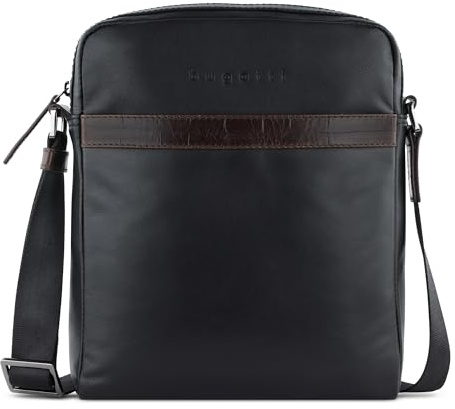 bugatti Corso DeLuxe, Schultertasche aus echtem Leder, Messenger Bag in schwarz