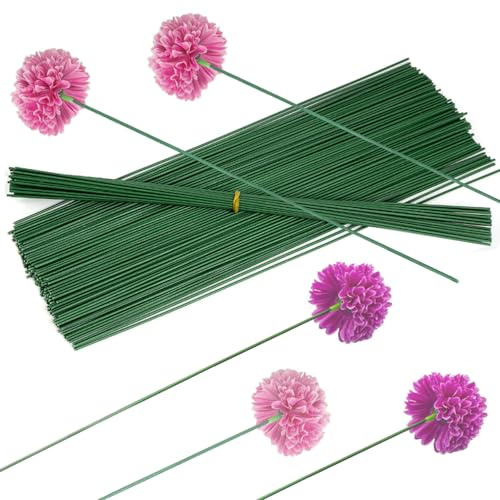 Sctmda Blumenstieldraht 100 Stück Blumenstamm 40 cm Drahtstiele Blumen Grüne Stiel Draht Floristikdraht Grün Steckdraht Kunstoff Blumendraht Stammdraht Basteldraht Grün Floristendraht für Handwerk