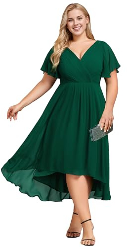 Ever-Pretty Damen Frühling Chiffon V-Ausschnitt Übergröße Formelle Hochzeit Gäste Kleid Kurzarm Cocktailkleider für kurvige Frauen