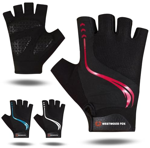 WESTWOOD FOX Fahrradhandschuhe für Männer und Frauen, Atmungsaktive Halbfinger-Mountainbike-Handschuhe mit Rutschfester gepolsterter Handfläche MTB-Rennradfahren Fahrradhandschuhe (ROT, M)