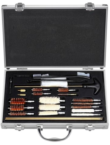 MOCNT 25 Piezas Kit de Limpieza de Pistola Kit de Limpieza para Rifles de Aire Kit de Limpieza Armas Latón Cepillos Calibre .12Ga .20Ga .22Cal .270 .30Cal .38Cal .40Cal .45Cal