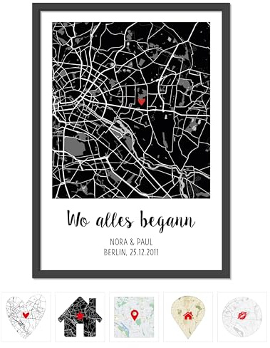 OWLBOOK® Personalisierte Geschenke für Frauen | Wo alles begann Bild mit Landkarte & Koordinaten | Geschenke als Geburtstagsgeschenk Jahrestagsgeschenk Valentinstagsgeschenk | A4/A3 zzgl. Rahmen
