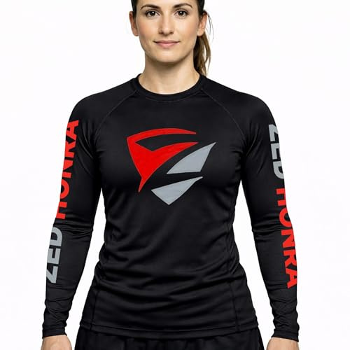 Zed Honra - Women's Model 1 Rash Guard - Compression Shirt for Jujitsu, BJJ, No Gi, MMA Training | Long Sleeve | Small Black