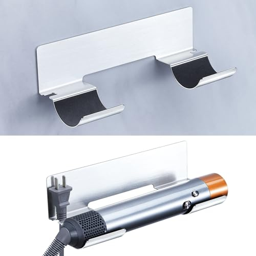 1 Stück Glätteisen Halterung, Lockenstab Halterung Ohne Bohren, Fönhalterung Wandhalterung für Glättbürste, Haarglätter Styler Zubehör, Lockenstab Aufbewahrung, Haartrocknerhalter für Bad (Silber)