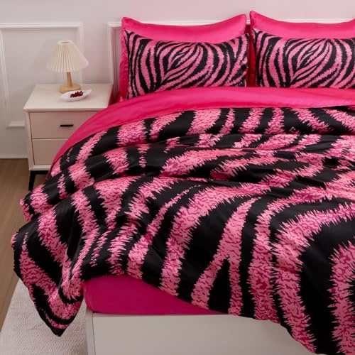 A Nice Night Zebra Printed,Satin Silky Soft Quilt Sexy Luxury Super Soft Microfiber Comforter Quilt Bedding Comforter Set, Light Weighted (Rose, Queen(88-by-88-inches))