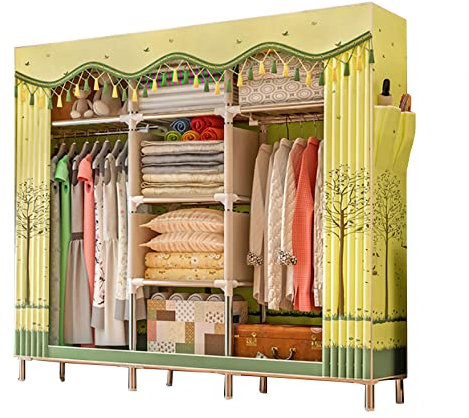 Kleiderschrank Tragbare Kleiderschränke aus Segeltuch, Faltbarer Kleiderschrank, Schrank-Aufbewahrungsorganisator mit Kleiderstange, Stoffbezug für Kleidung, Taschen, Schuhe,E-168x46x172cm