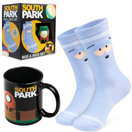 South Park Tasse und Socken Set für Herren, 330ml Kaffeetasse und lustige Socken - Geschenke für Herren (Blau/Schwarz)