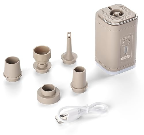 Aufblasbare Matratze Luftpumpe,Mini Elektrische Luftpumpe,Tragbare aufblasbare Pumpe1200mAh,200L/min Wiederaufladbare Akku Luftpumpe für Luftmatratze & Pool Inflator mit Licht & 5 Düsen