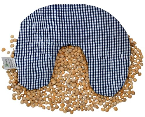 Aminata Balance Nackenhörnchen Kirschkerne Nackenkissen | 30x22 cm | Wärmekissen Kirschkernkissen | Bezug abnehmbar aus Baumwolle | Männer & Frauen | blau kariert
