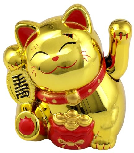 Glückskatze Mini Maneki-neko Talisman gold Solar 5cm Winkekatze Lucky cat