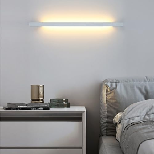 TZSMUM LED Wandleuchte Innen Schwarz Lange Wandlampe Aluminium 3000K/4000K/6000K Kreative LED Wandbeleuchtung Treppenhaus Wandstrahler Schlafzimmer Wohnzimmer Flurleuchte (100cm,Weiß Warmes Licht)