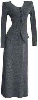 Zweiteiliges Strickset für Damen, Rock, lässig, Streetwear, Pullover-Outfits, Graues Set, S
