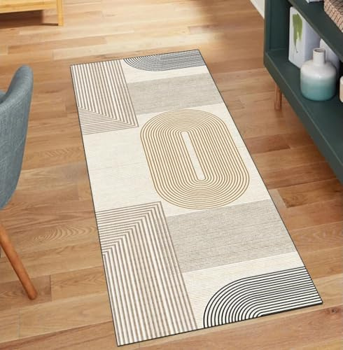 QQrunner Modern Teppich Läufer Flur rutschfest 50x200CM Läuferflur Lang Beige Meterware Teppichläufer Waschbar Korridor Polyester Wohnzimmer Schmutzfangmatte