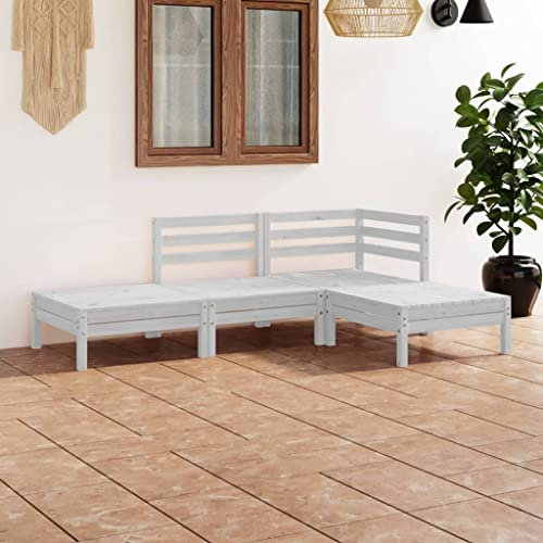 KTHLBRH 4-TLG. Garten-Lounge-Set Weiß Massivholz Kiefer Outdoor-Möbel-Sets Terrassenmöbel-Sets Balkonmöbel-Sets Gartenmöbel-Sets für Terrasse, Garten, Balkon