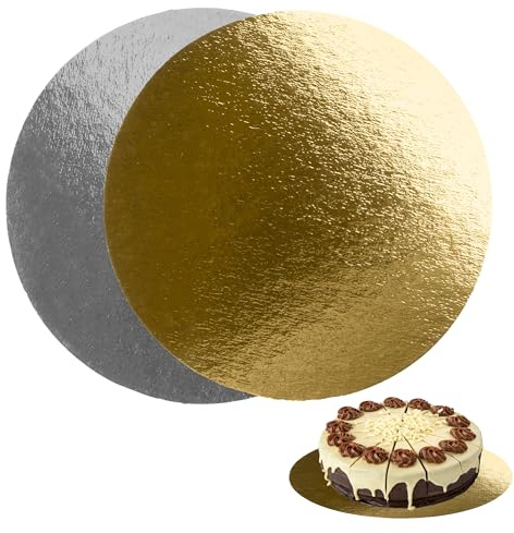 Lot de 10 Supports à Gâteaux Ronds 24cm Ø | Carton Réversible Doré et Argent | Socle Gâteau Parfaites pour Pâtisserie, Tarte et Biscuits | 1 mm d'épaisseur | Fabriqués en Europe
