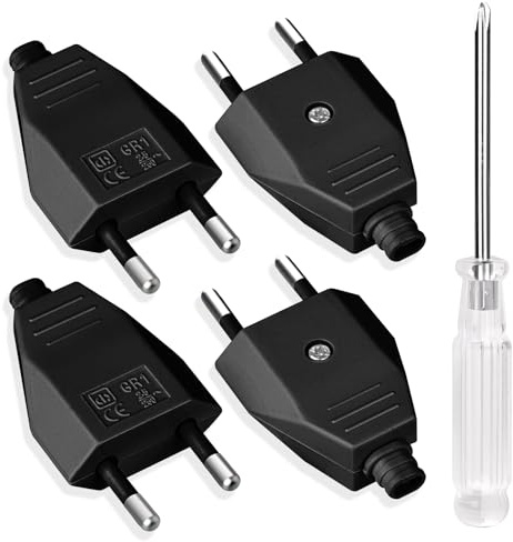 AXFEE 4PCS Fiche Européenne Plate,Fiche mâle,Prise Electrique Male 250V2.5A | avec Tournevis, Matériau PP, D'alimentation Domestique Décorative à Encastrer ou à Remplacer(Noir)