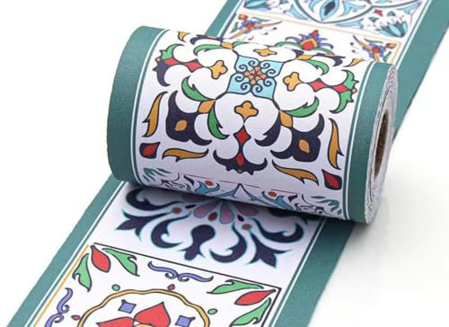 VisitRyl Frise Murale Autocollante Briques de fleurs vertes 10cm X 500cm Adhésive Réutilisable pour Décoration Intérieure Facile à Poser