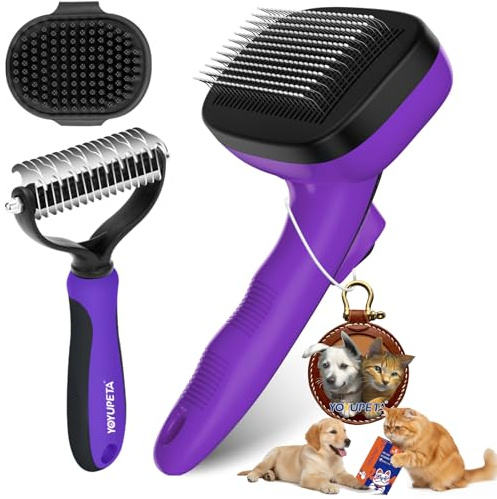 YOYUPETA 3-in-1 Unterwollbürste & Zupfbürste Set für Hunde Langhaar – Selbstreinigend, Entfernt Unterwolle & Filz – Inkl. Profi Kamm – Ideal für Golden Retriever, Schäferhund, Labrador (Lila)