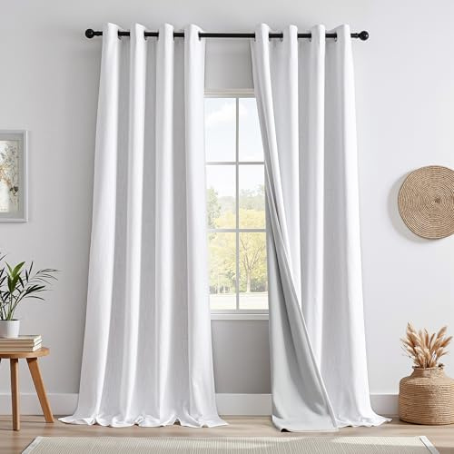 MYSKY HOME Vorhang 100% Blickdicht Gardinen mit Ösen Verdunklungsvorhänge Leinen-Mischung Thermovorhang Kälteschutz Hitzeschutz vorhänge für Wohnzimmer Schlafzimmer 2er Set H 245 x B 140 cm, Weiß
