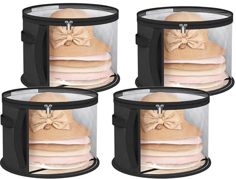 WEKIWGOT Portacappelli con Finestra Visiva per 7 Cappelli, Organizzatore Trasparente per Cappello da Cowboy, Cappelli da Donna & a Tesa Larga, Custodia Robusta per Armadio e Viaggio (4 Pezzi, Nero)