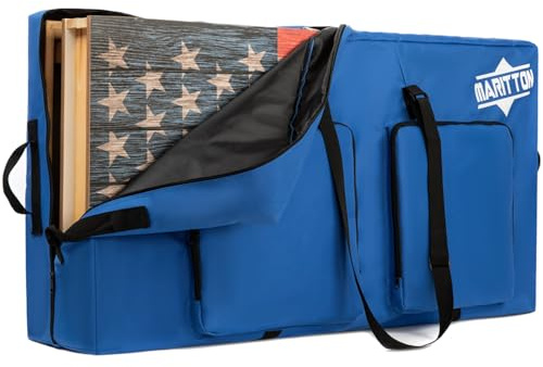MARITTON Cornhole Carrying Case Fits 4' x 2' Regulation Size Board with Protective Padded Foam and Two large pockets for Cornhole bags. (BLUE)
