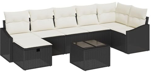 vidaXL 7-delat Trädgårdsoff-set Med Kuddar Polyroting Utemöbel Modulär Sittning För Uteplats Svart Gräddvit Hållbart Bekvämt Möbler Hörn Matsoffa Lounge Med Kuddar