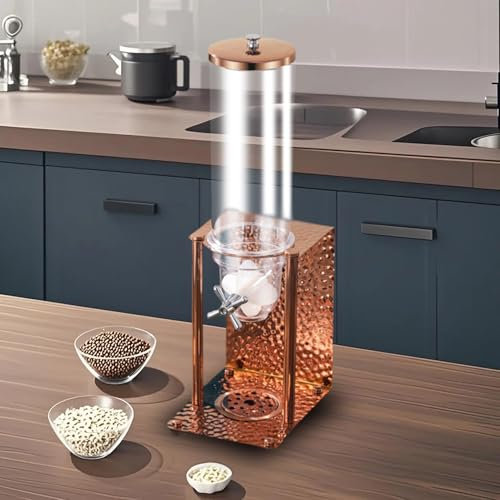 NLLATEI Cereal Dispenser Countertop, Rice Grain Dispenser For Kitchen And Pantry, 3.5L Single Head Cereal Dispenser Food Storage Container, Stainless Steel Base(Rose Gold)
