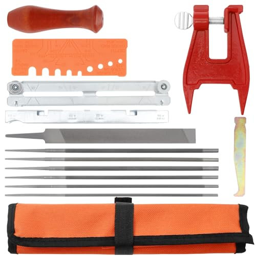 Chainsaw Field Sharpening Kit Chainsaw File Filing Tool Set Chain Sharpener with 4/4.8/5.5mm Round Files Flat File Wooden Handel