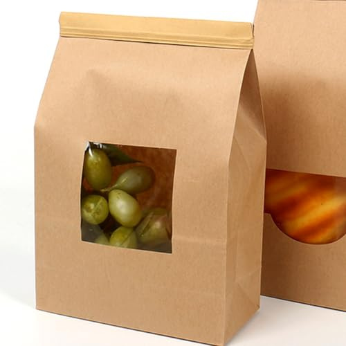 COCPZ&ZL 25 Stk. Papiertüten klein mit Fenster Weihnachten Bodenbeutel Obstbeutel Butterbrottüten Süßigkeiten Geschenkverpackung Gastgeschenke Tüten aus Braun Kraft Geschenkpapier