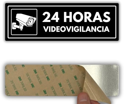 LEIASA | Señal Videovigilancia - 7,5x23 cm - Acrílico - Zona Grabada 24h | Cartel Videovigilancia Cámaras, Placa Adhesiva CCTV, Rótulo Aviso Seguridad, Letrero Videovigilancia Alarma