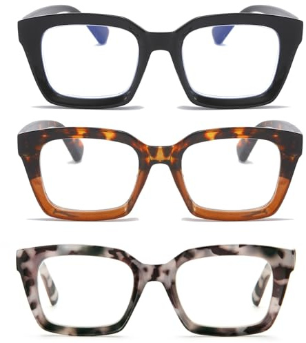 KoKoBin 3 confezioni di occhiali da lettura da donna con montatura quadrata e Anti Luce Blu, oversize occhiali da computer