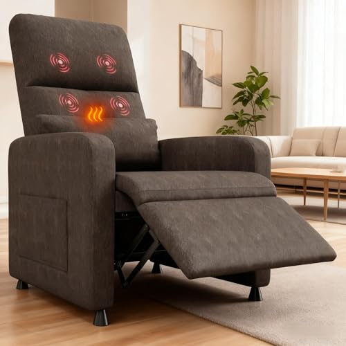 OPULENTHOME Elektrisk massagestol, avslappnande fåtölj med uppvärmning och vridning manuell lutningsjustering, TV-fåtölj med fotstöd för vardagsrum, sovrum eller kontor