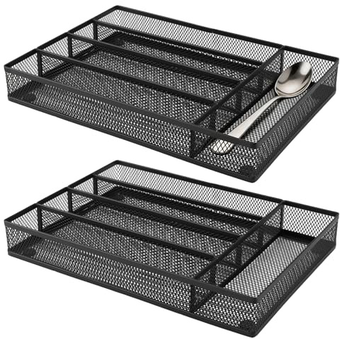 SYUTBOU Besteckkasten Schubladenorganizer 2er Set Metall, 32 x 22 x 4,5 cm Schwarz für Büro Schreibtisch Küche