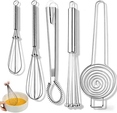 5 Stück Schneebesen Rostbeständig Set Enthält 2 Stück Schneebesen Klein,Ballon Rührbesen,Spiralbesen Whisk,Eiertrenner Geeignet zum Mischen, Aufschlagen, Aufschäumen und Rühren