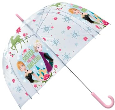 mybagstory - Barnparaply genomskinligt med klockform, 46 cm, automatisk öppning | Paraply för pojkar och flickor | Regnaccessoar (Isdrottningen, genomskinlig/rosa)