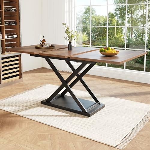Yihomfy Table à Manger Extensible, Table Rectangle 120-160×80x75cm Extensible, Table de Cuisine pour 6-8 Personnes, pour Cuisine Salon et Bureau, Couleur Bois de Noyer