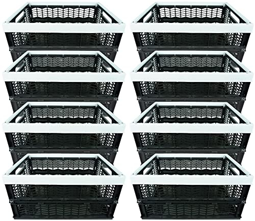 Novaliv Boîtes pliantes pliables et stables - 8 x 30 l - Gris et noir - Caisses à provisions pliables - Boîte de rangement - Panier de rangement de cuisine