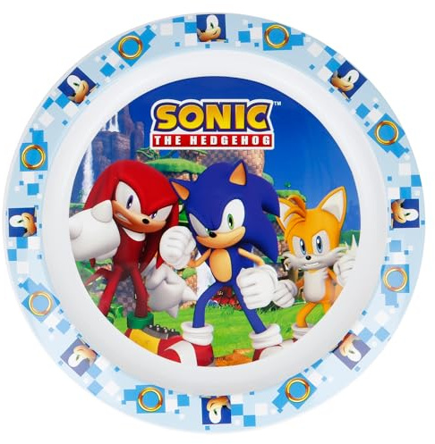 Stor Original Sega Sonic Flachteller für Kinder aus wiederverwendbarem Kunststoff, mikrowellengeeignet und leicht zu reinigen.
