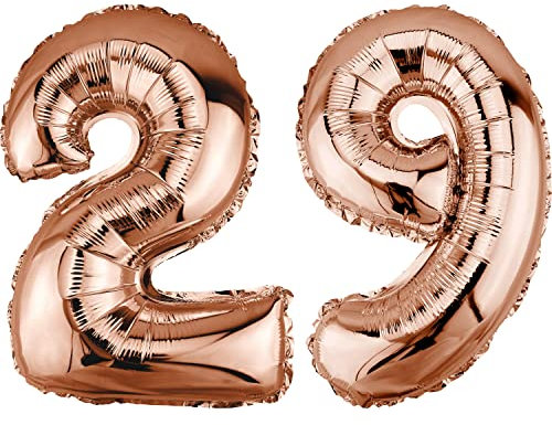 DekoRex Ballon gonflable or rose - 100 cm - Décoration d'anniversaire de mariage (chiffre 29)