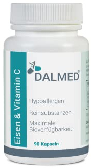 Eisen & Vitamin C - 90 Kapseln (1 Kaps. enthält: 30mg Eisen aus Eisenglycinat und 300mg Vitamin C) - Premium Qualität - ohne Zusätze - reine und hochwertige Substanzen